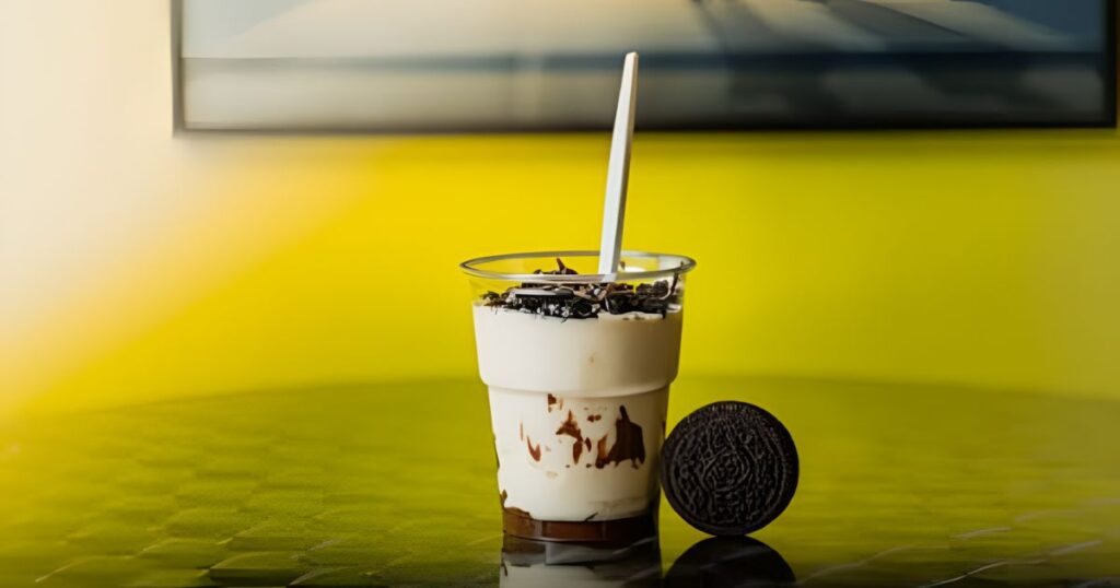 A table displays an Oreo milkshake recipe alongside a creamy iced Chick-fil-A style Oreo milkshake., perfect for a sweet treat.